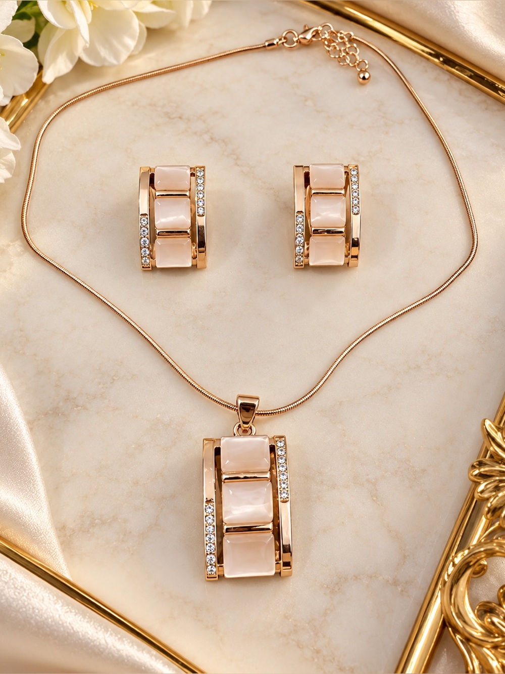 Rose Gold Elegant Necklace and Earring Set